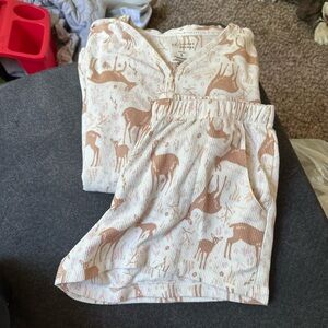 LC Lauren Conrad Cream and Beige Deer Print Pajama Set